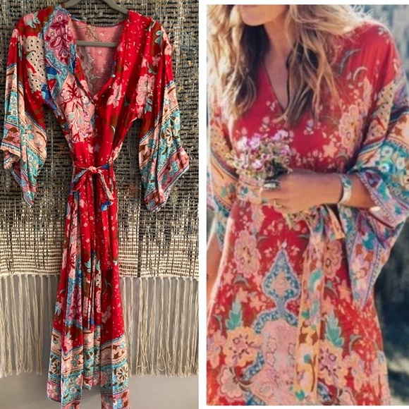 ❤️ BOHO RED FLORAL KAFTAN DRESS - Picture 8 of 17